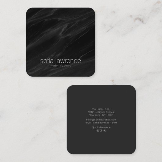 黒エレガント大理石モダンプロフェッショナル設計者 スクエア名刺 (正面/裏面)