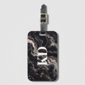 黒エレガント大理石モダン&トラベスタイリッシュル ラゲッジタグ (正面縦)