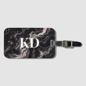黒エレガント大理石モダン&トラベスタイリッシュル ラゲッジタグ (正面横)
