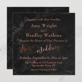 黒エレガント大理石付き銅スクリプト | 結婚s 招待状