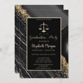 黒エレガント大理石法科卒業パーティー 招待状 (正面/裏面)