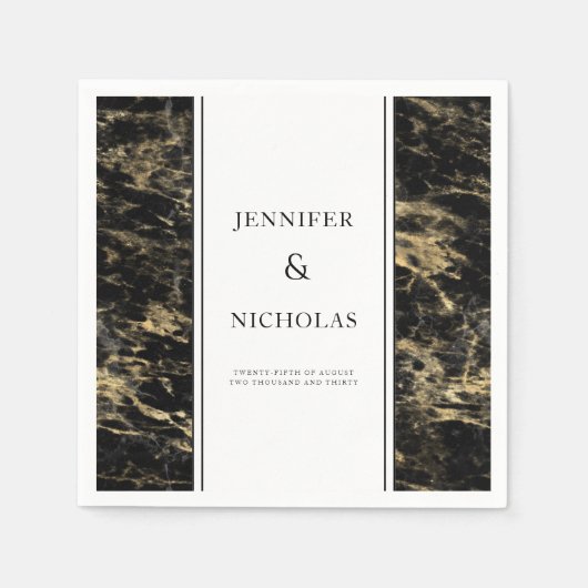 黒エレガント大理石結婚の スタンダードカクテルナプキン (正面)