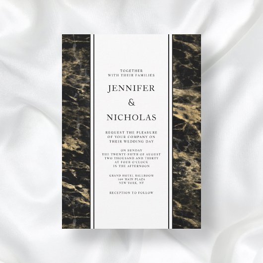 黒エレガント大理石結婚の 招待状