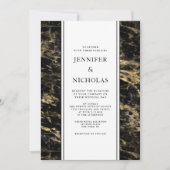 黒エレガント大理石結婚の 招待状 (正面)
