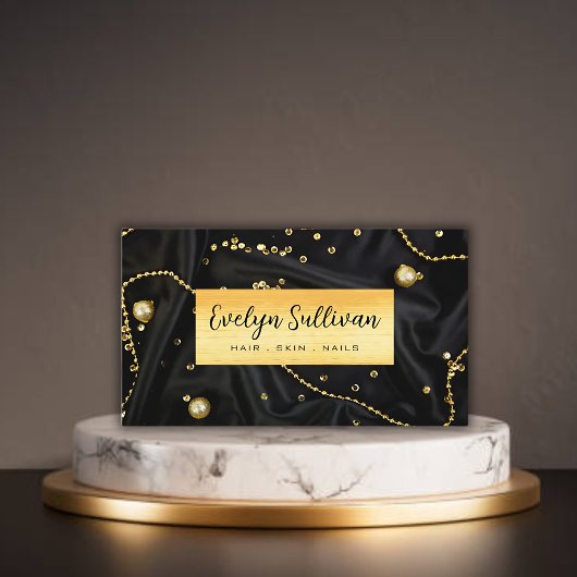 黒エレガント大理石美しいサロン名刺 名刺