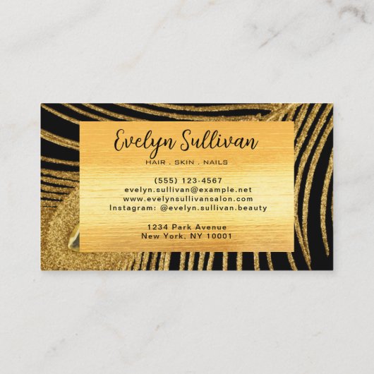 黒エレガント大理石美しいサロン金ゴールドグリッター 名刺 (裏面)