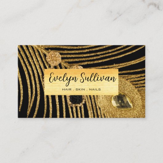 黒エレガント大理石美しいサロン金ゴールドグリッター 名刺 (正面)