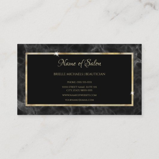 黒エレガント大理石金ゴールドフレームヘアサロン 名刺 (裏面)