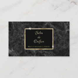黒エレガント大理石金ゴールドフレームヘアサロン 名刺