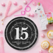 黒エレガント大理石15周年記念日 ペーパープレート (パーティー)