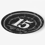 黒エレガント大理石15周年記念日 ペーパープレート (アングル)