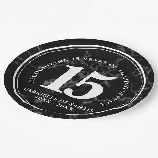 黒エレガント大理石15周年記念日 ペーパープレート (アングル)