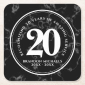 黒エレガント大理石20年勤続記念日 スクエアペーパーコースター (正面)