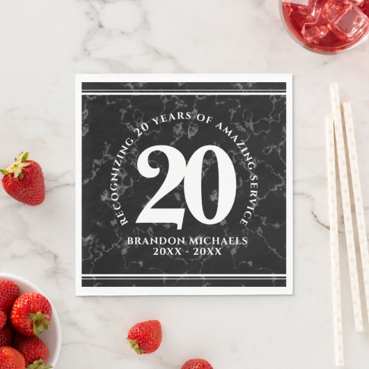 黒エレガント大理石20年勤続記念日 スタンダードランチョンナプキン (インサイチュ)