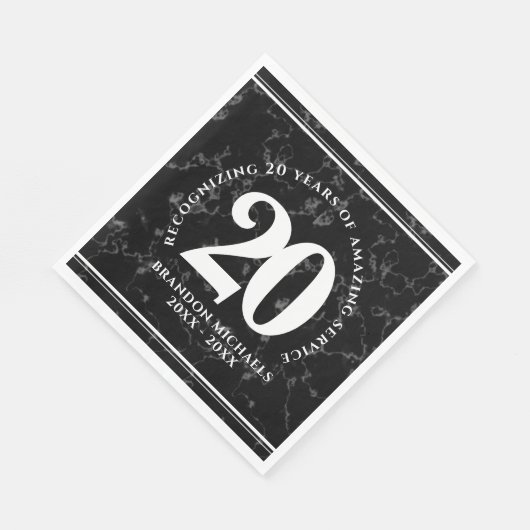 黒エレガント大理石20年勤続記念日 スタンダードランチョンナプキン (角)