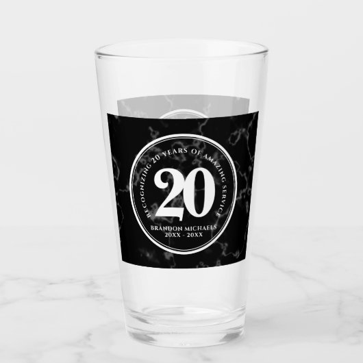 黒エレガント大理石20年勤続記念日 タンブラーグラス (正面)