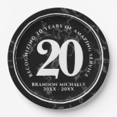 黒エレガント大理石20年勤続記念日 ペーパープレート (正面)