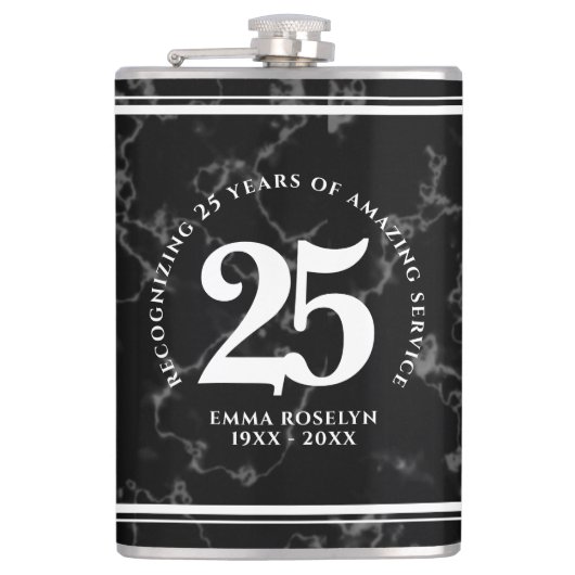 黒エレガント大理石25年勤続記念日 フラスク (正面)