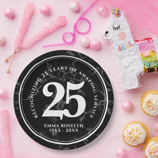 黒エレガント大理石25年勤続記念日 ペーパープレート (パーティー)