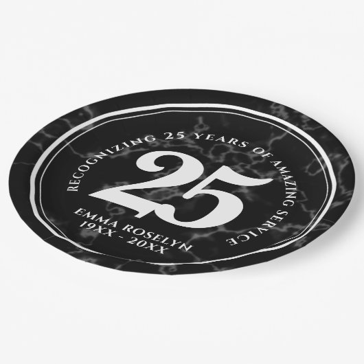 黒エレガント大理石25年勤続記念日 ペーパープレート (アングル)
