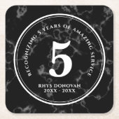 黒エレガント大理石5年勤続記念日 スクエアペーパーコースター (正面)