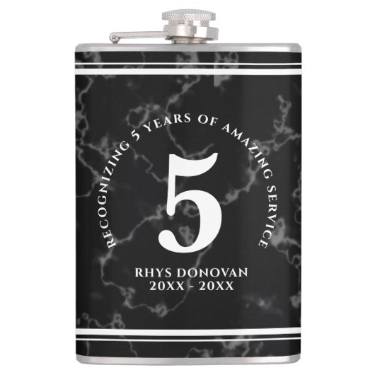 黒エレガント大理石5年勤続記念日 フラスク (正面)
