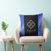 黒エレガント大理石&ブルー王室のフォイルモノグラム クッション (椅子)