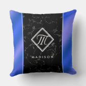 黒エレガント大理石&ブルー王室のフォイルモノグラム クッション (裏面)