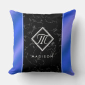 黒エレガント大理石&ブルー王室のフォイルモノグラム クッション (正面)
