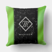 黒エレガント大理石&ライムグリーンフォイルモノグラム クッション (裏面)