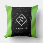 黒エレガント大理石&ライムグリーンフォイルモノグラム クッション (正面)