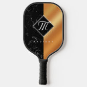黒エレガント大理石&銅箔スクリプトモノグラム ピックルボールラケット (裏面)