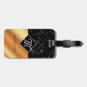 黒エレガント大理石&銅箔スクリプトモノグラム ラゲッジタグ (裏面横)
