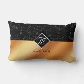黒エレガント大理石&銅箔モノグラム ランバークッション (裏面)