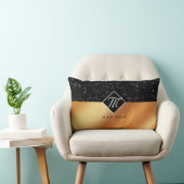 黒エレガント大理石&銅箔モノグラム ランバークッション (椅子)