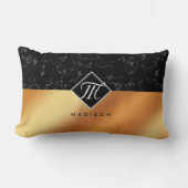 黒エレガント大理石&銅箔モノグラム ランバークッション (正面)