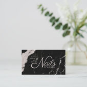 黒エレガント大理石Greige爪、 ネイルby "Name" 名刺 (スタンド正面)