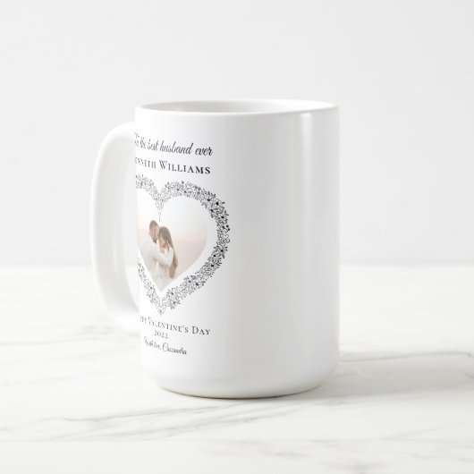 黒エレガント夫最高の写真バレンタインデー コーヒーマグカップ (正面左)