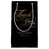 黒エレガント字と金ゴールド書フェイクきありがとう スモールペーパーバッグ (正面)