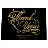 黒エレガント字と金ゴールド書フェイクきありがとう ラージペーパーバッグ (正面)
