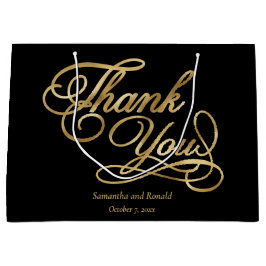 黒エレガント字と金ゴールド書フェイクきありがとう ラージペーパーバッグ