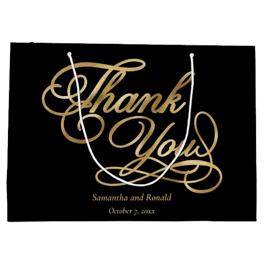 黒エレガント字と金ゴールド書フェイクきありがとう ラージペーパーバッグ (裏面)