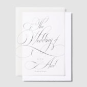 黒エレガント字の書結婚道オーバーレイ ベラム紙招待状 (オフセット)