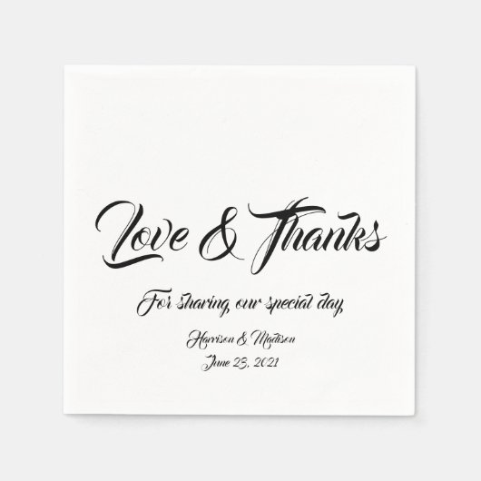 黒エレガント字カスタムのラヴ&感謝してい名前 スタンダードカクテルナプキン (正面)