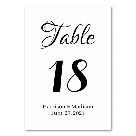 黒エレガント字カスタム文字結婚の テーブルナンバー (裏面)