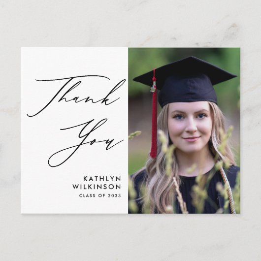 黒エレガント字シンプル卒業 ポストカード (正面)