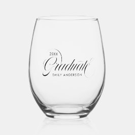 黒エレガント字タイポグラフィ卒業 ステムなしワイングラス