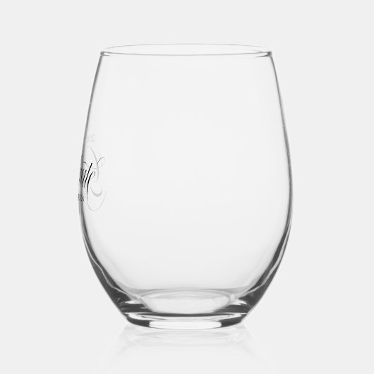 黒エレガント字タイポグラフィ卒業 ステムなしワイングラス (左)