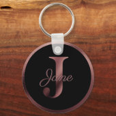 黒エレガント字Jバラ金ゴールドメタリックモノグラム キーホルダー (正面)