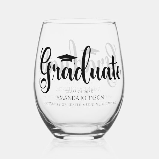 黒エレガント学院名卒業 ステムなしワイングラス (裏面)